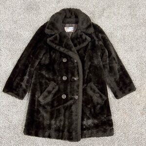 Vintage Montgomery Ward Dark Chocolate Brown Faux Fur Mid Length Coat Women’s M